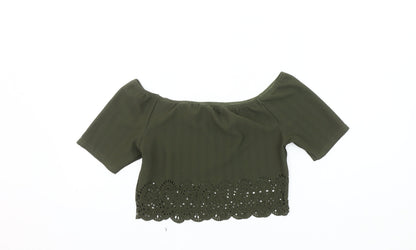 Boohoo Women’s Green Cropped Off Shoulder Top Size 12
