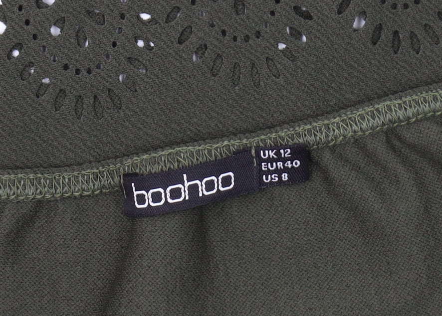 Boohoo Women’s Green Cropped Off Shoulder Top Size 12