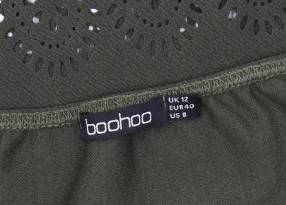 Boohoo Women’s Green Cropped Off Shoulder Top Size 12