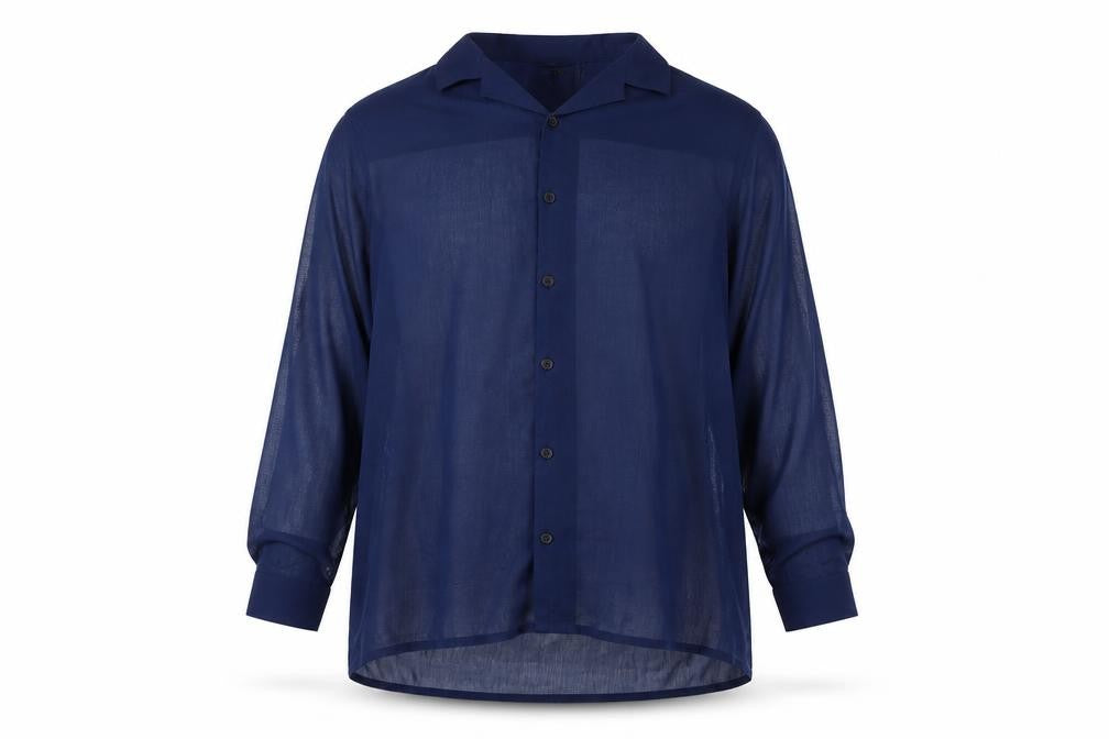 Front view of ASOS DESIGN Men's Blue 2XL Sheer Button-Up Shirt