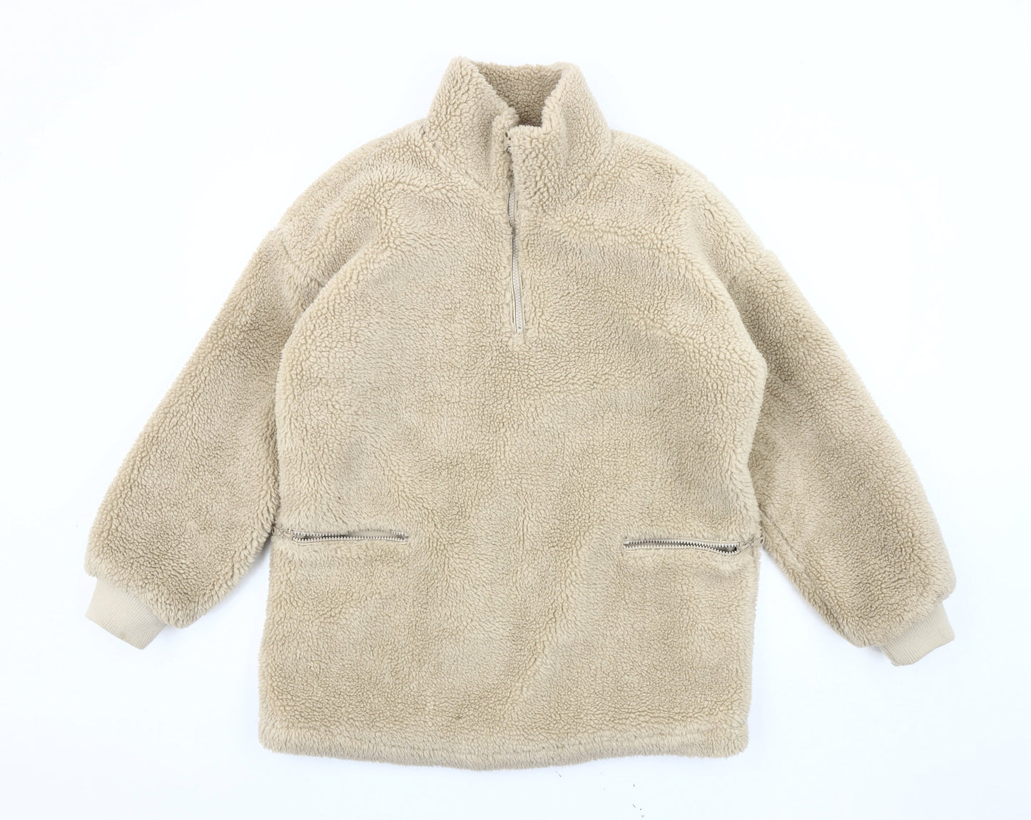 Pieces Beige Fleece 1/4 Zip Sweatshirt, S, Lightweight