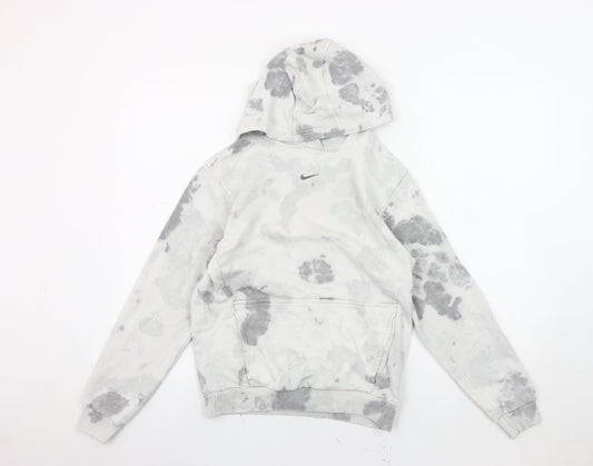 Nike Girls White Grey Tie-Dye Pullover Hoodie, Size L