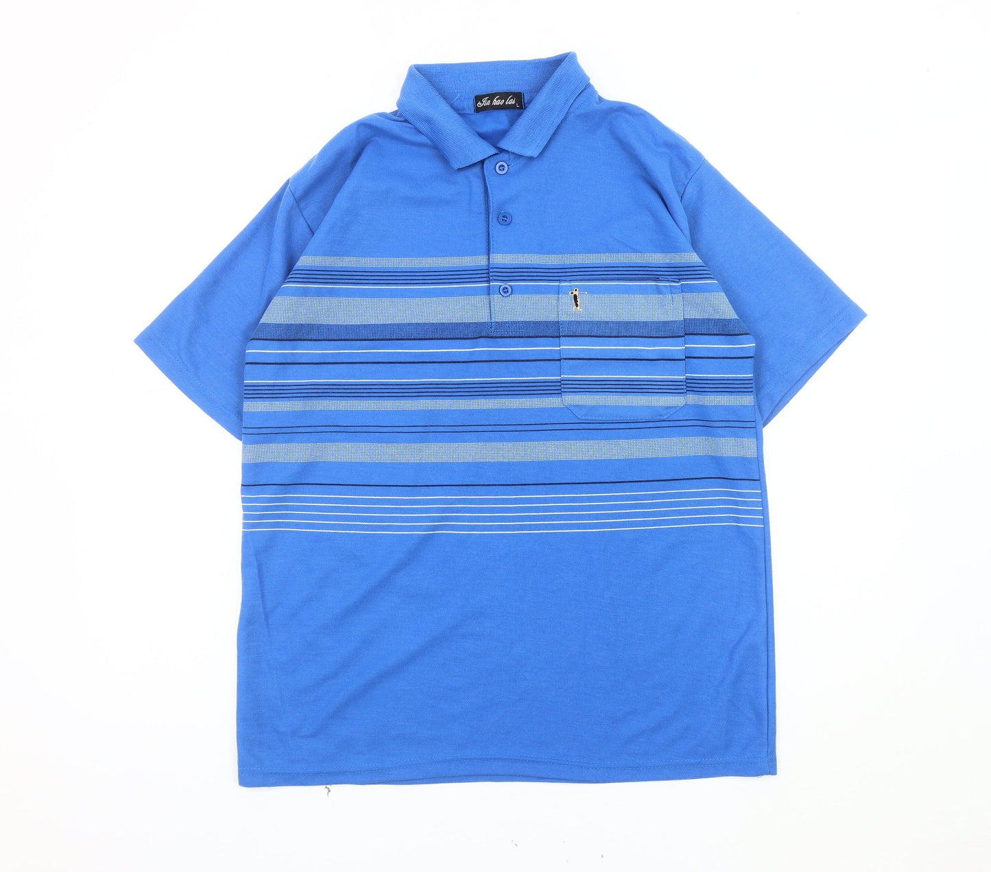 Jinhaolai Men's Blue Striped Polo Shirt L