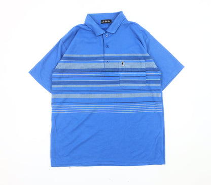 Jinhaolai Men's Blue Striped Polo Shirt L