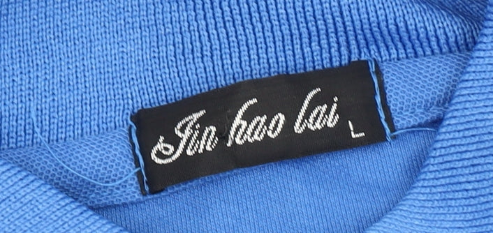 Jinhaolai Men's Blue Striped Polo Shirt L