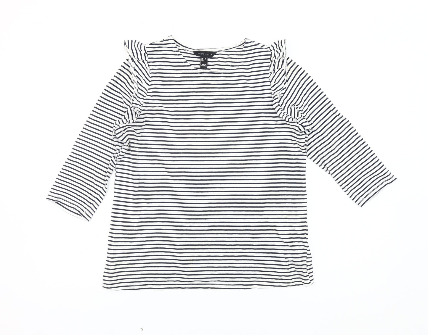 New Look Women's Black Striped T-Shirt - Size 12