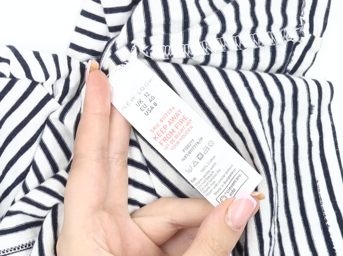 New Look Women's Black Striped T-Shirt - Size 12