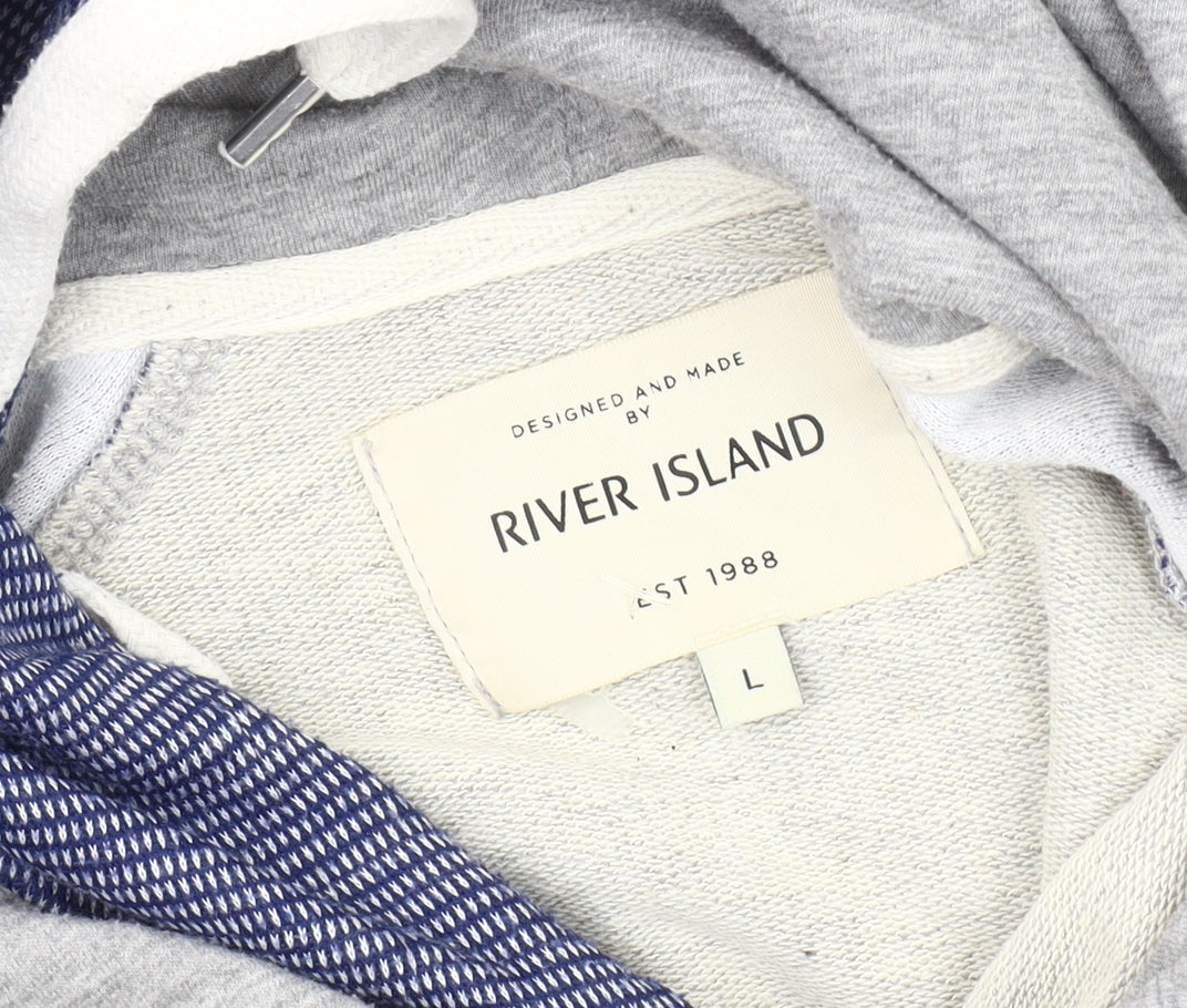 Mens UK Size L River Island Grey Pullover Hoodie