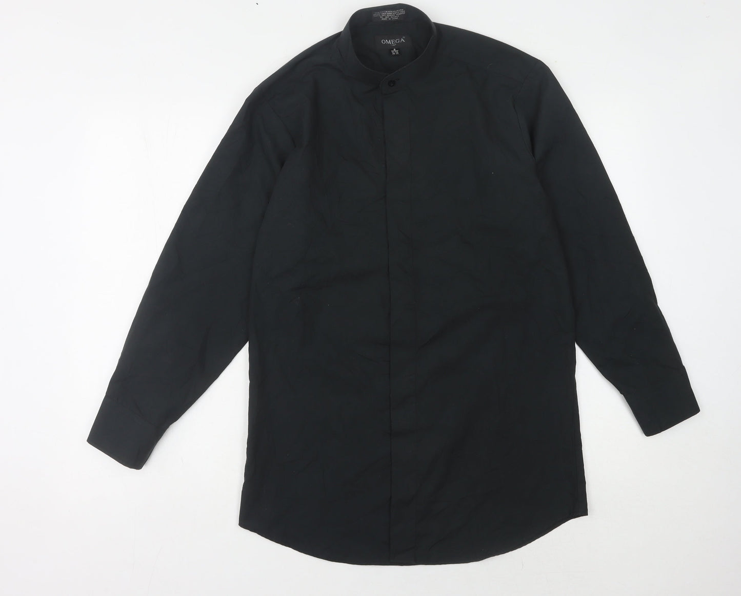Omega Men's Black Button-Up Shirt, Long Sleeve, Size S