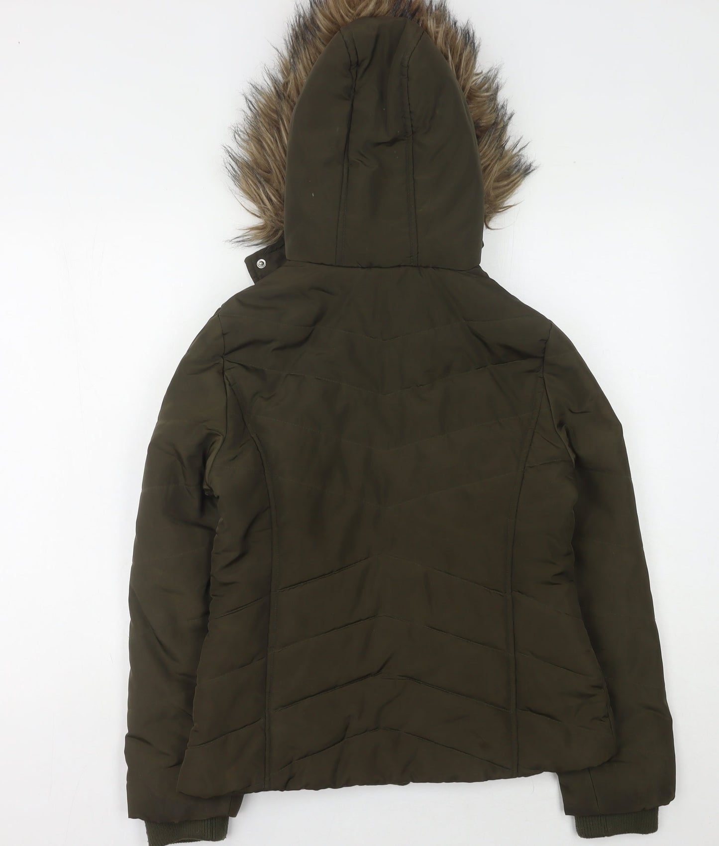 915 Generation Girls' Green Puffer Jacket 12-13 Years Hooded Faux Fur Trim