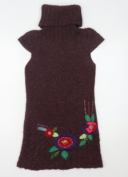 Desigual Women's Purple Knee Length Cowl Neck Sweater Dress