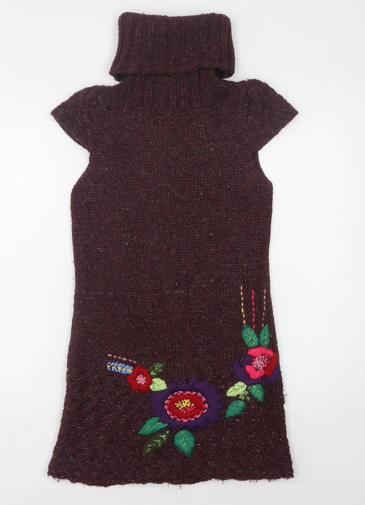 Desigual Women's Purple Knee Length Cowl Neck Sweater Dress