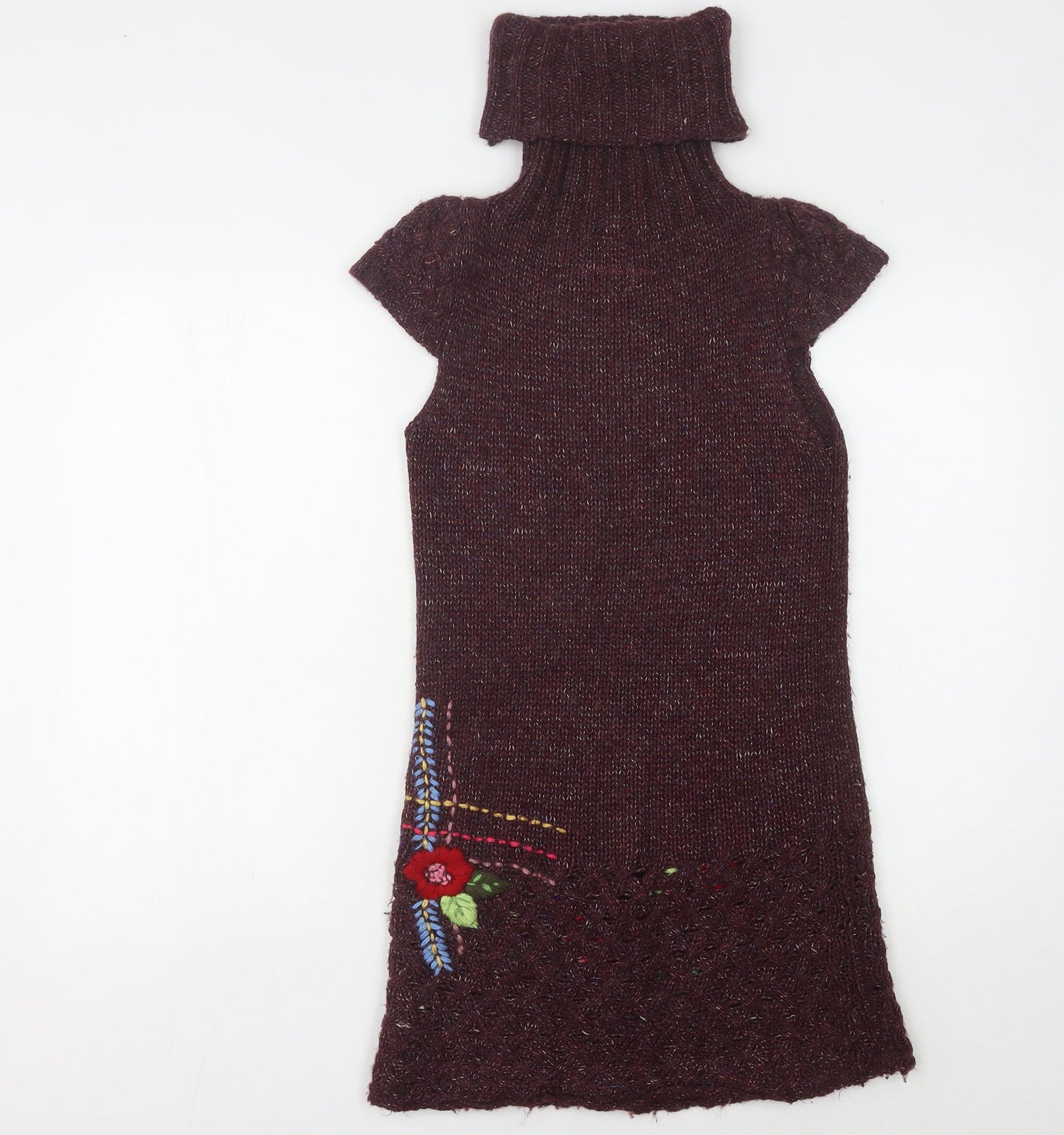 Desigual Women's Purple Knee Length Cowl Neck Sweater Dress
