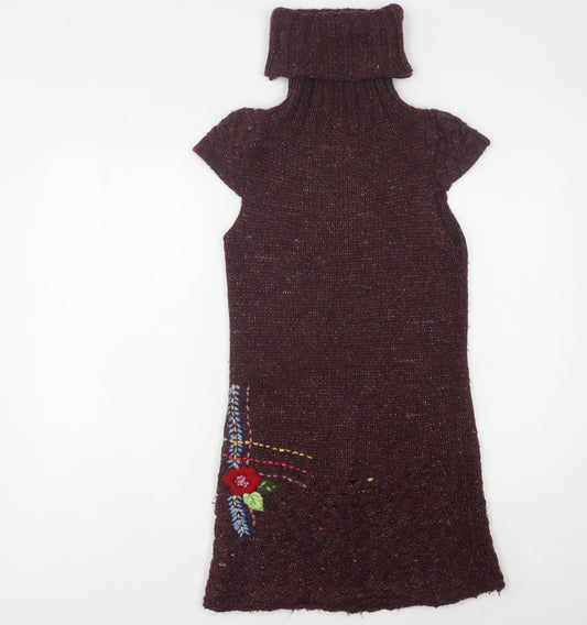 Desigual Women's Purple Knee Length Cowl Neck Sweater Dress
