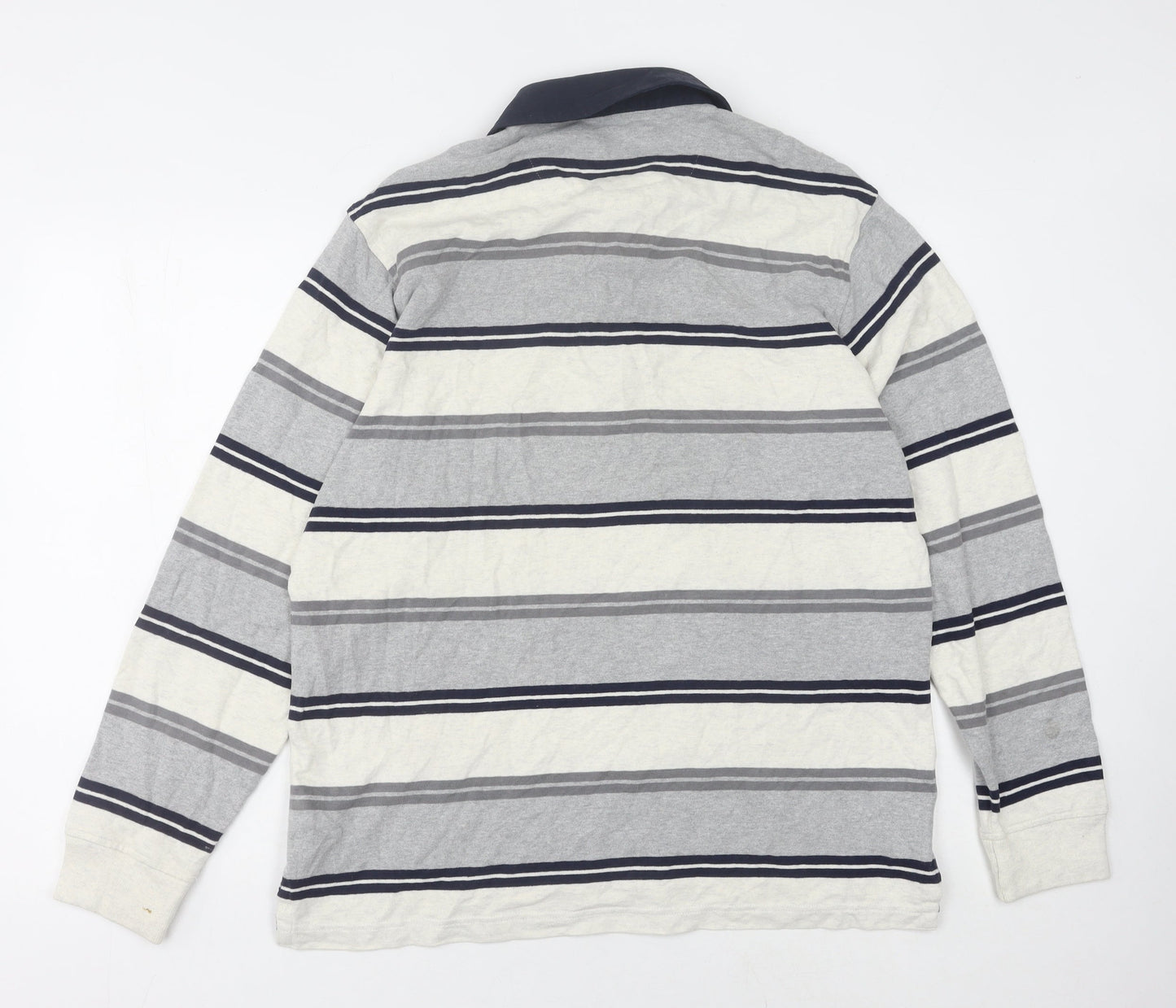 Marks and Spencer Men's Grey Striped Long Sleeve Polo Shirt M