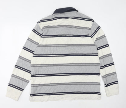 Marks and Spencer Men's Grey Striped Long Sleeve Polo Shirt M