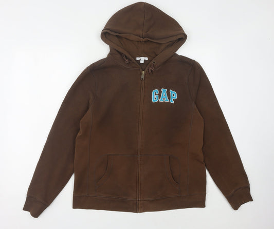 Gap Brown Full Zip Hoodie, Unisex L, Stretch, Logo