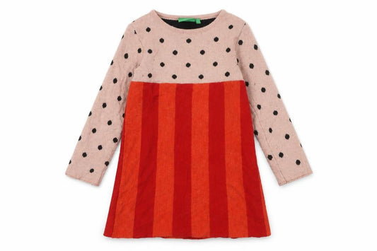 John Lewis Girls Pink Red Polka Dot Striped Dress 5 Years
