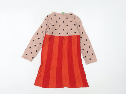John Lewis Girls Pink Red Polka Dot Striped Dress 5 Years