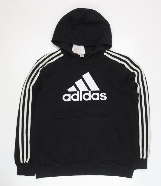 Additional front view of Adidas boys’ black graphic pullover hoodie 13-14 years