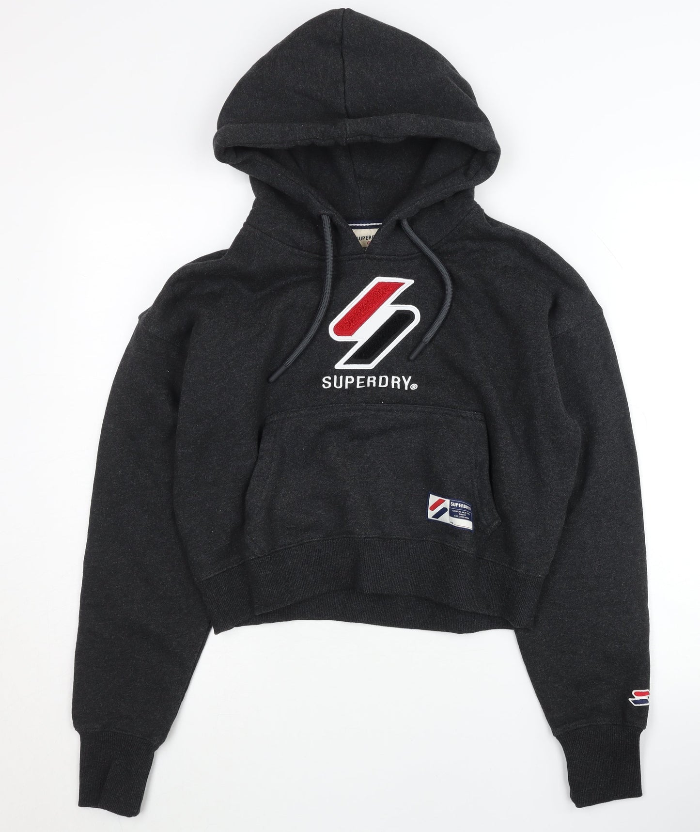 Superdry Women's Black Hoodie Size 12 Pullover with Logo Accent