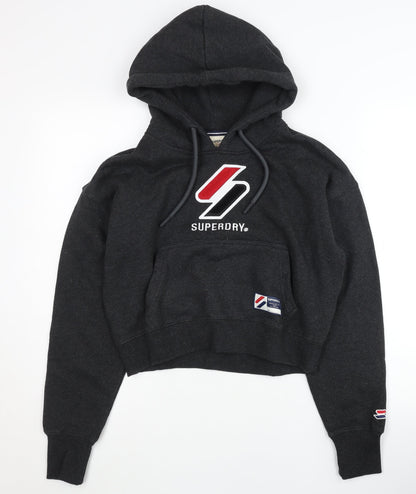 Superdry Women's Black Hoodie Size 12 Pullover with Logo Accent