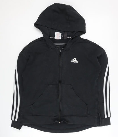 Adidas Girls Black Full Zip Hoodie - Size 11-12 Years