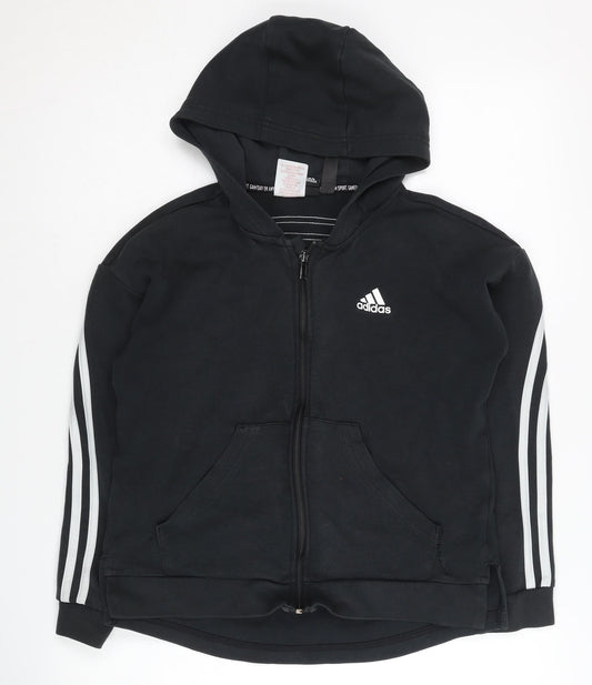 Adidas Girls Black Full Zip Hoodie - Size 11-12 Years
