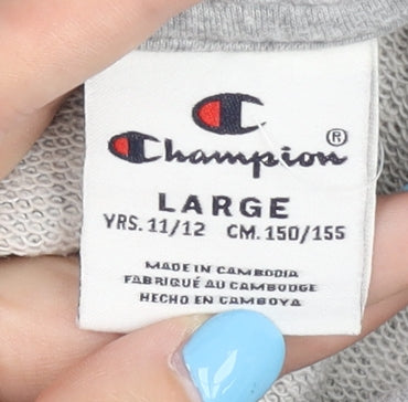 Champion Boys Grey Hoodie, Size L, Pullover with Logo