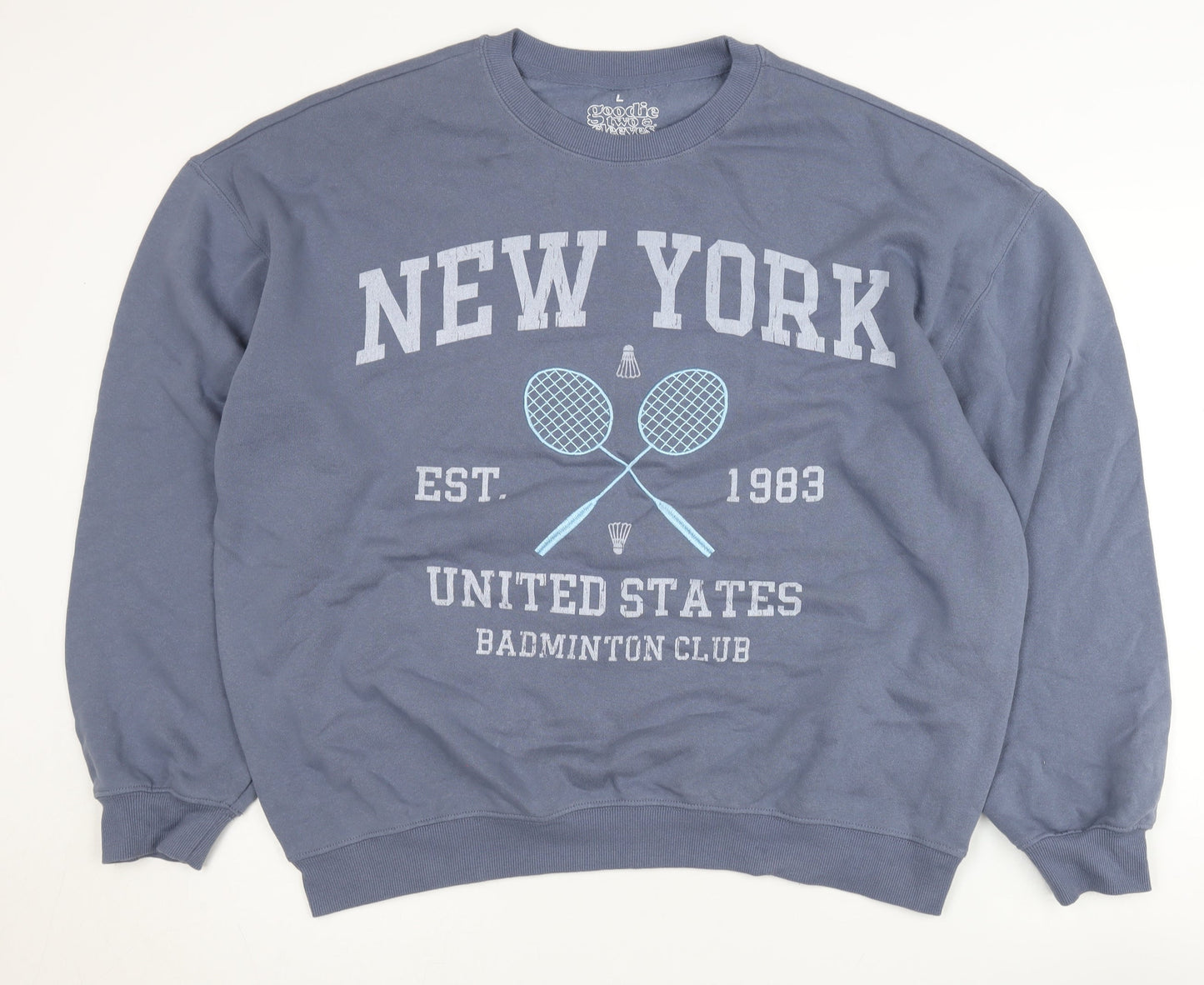 Goodie Two Sleeves Unisex Blue L Sweatshirt with Graphic Print