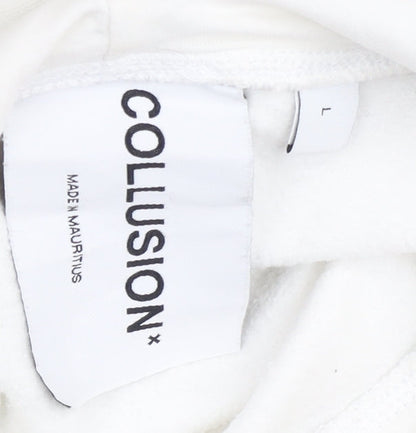Mens UK Size L COLLUSION White Pullover Hoodie