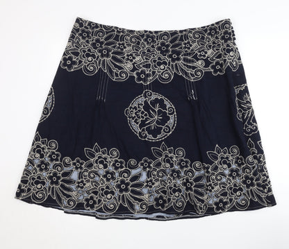 New Look Women's Blue A-Line Floral Skirt, Size 18