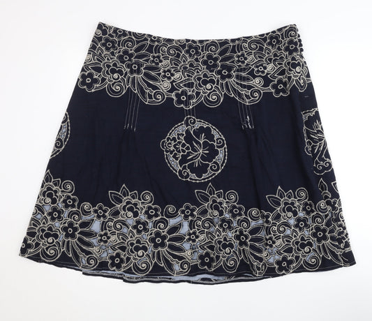 New Look Women's Blue A-Line Floral Skirt, Size 18
