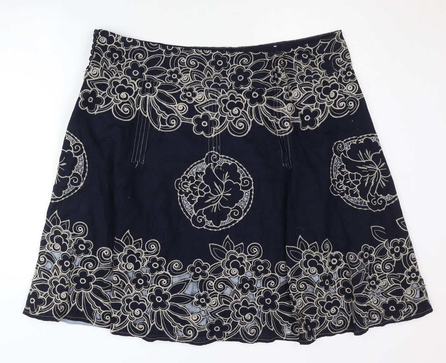 New Look Women's Blue A-Line Floral Skirt, Size 18