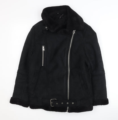Womens UK Size 6 Topshop Black Biker Coat
