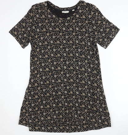 Fat Face Women's Floral T-Shirt Dress Black Size 10
