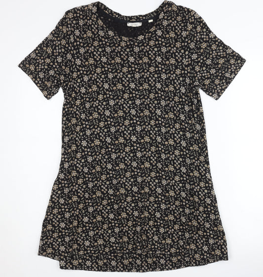 Fat Face Women's Floral T-Shirt Dress Black Size 10