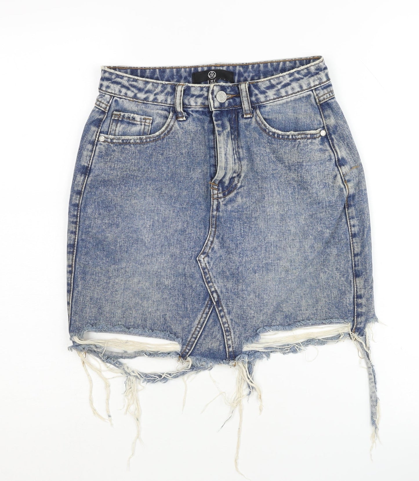 M Women's Blue Denim Mini Skirt, Size 6, Cotton