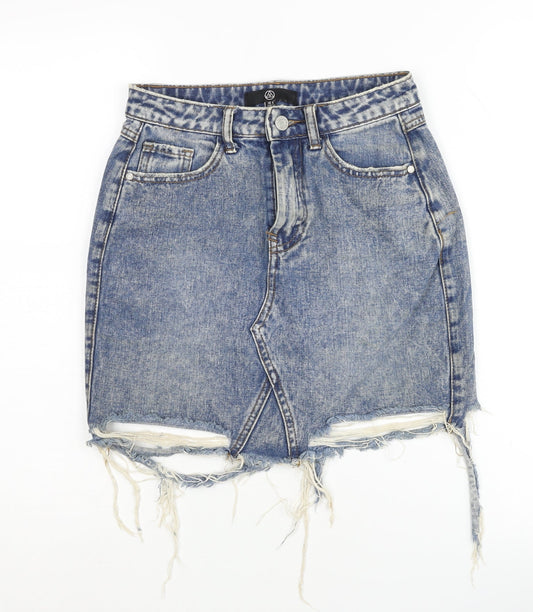 M Women's Blue Denim Mini Skirt, Size 6, Cotton