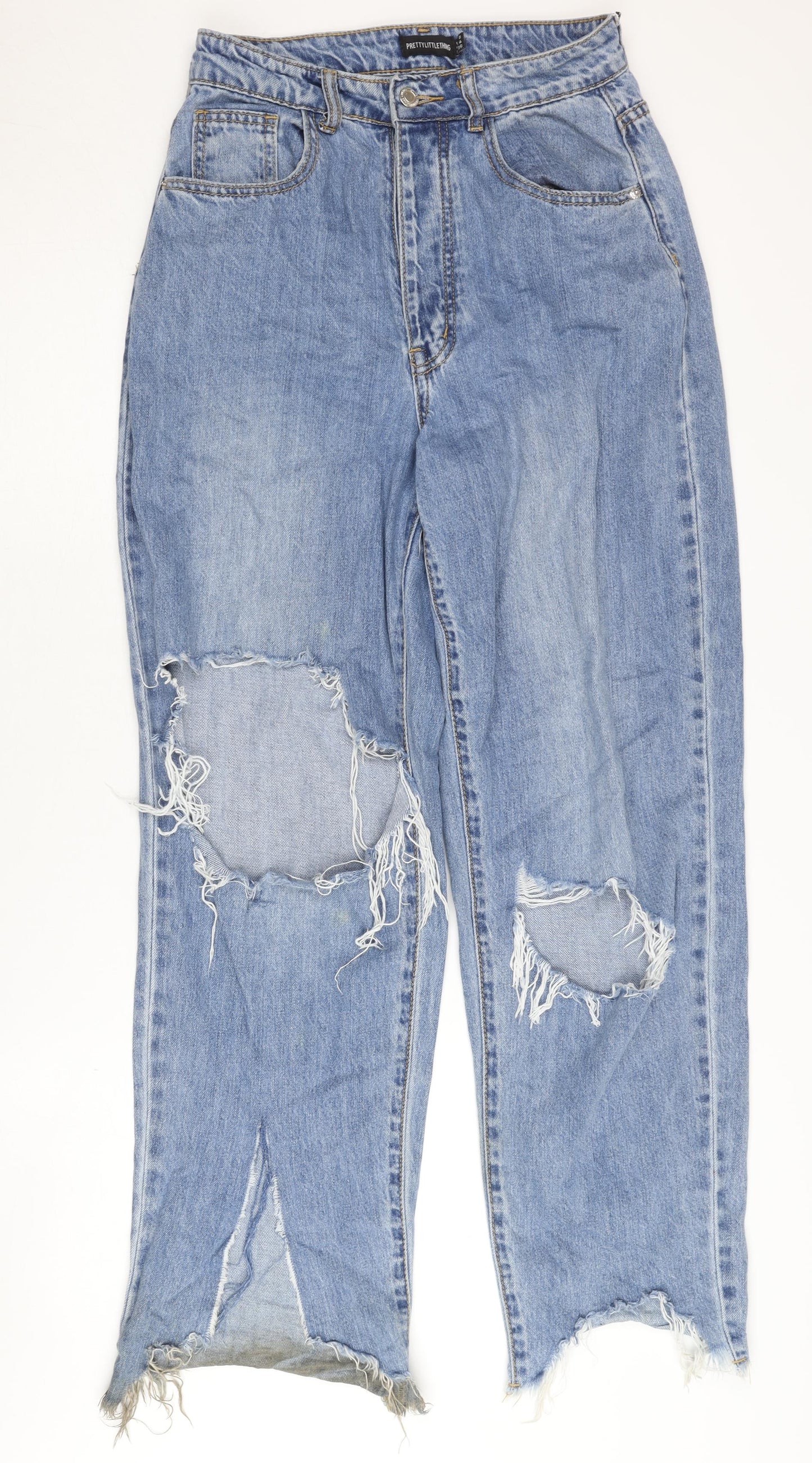 PrettyLittleThing Women's Blue Mom Jeans UK 8 Distressed