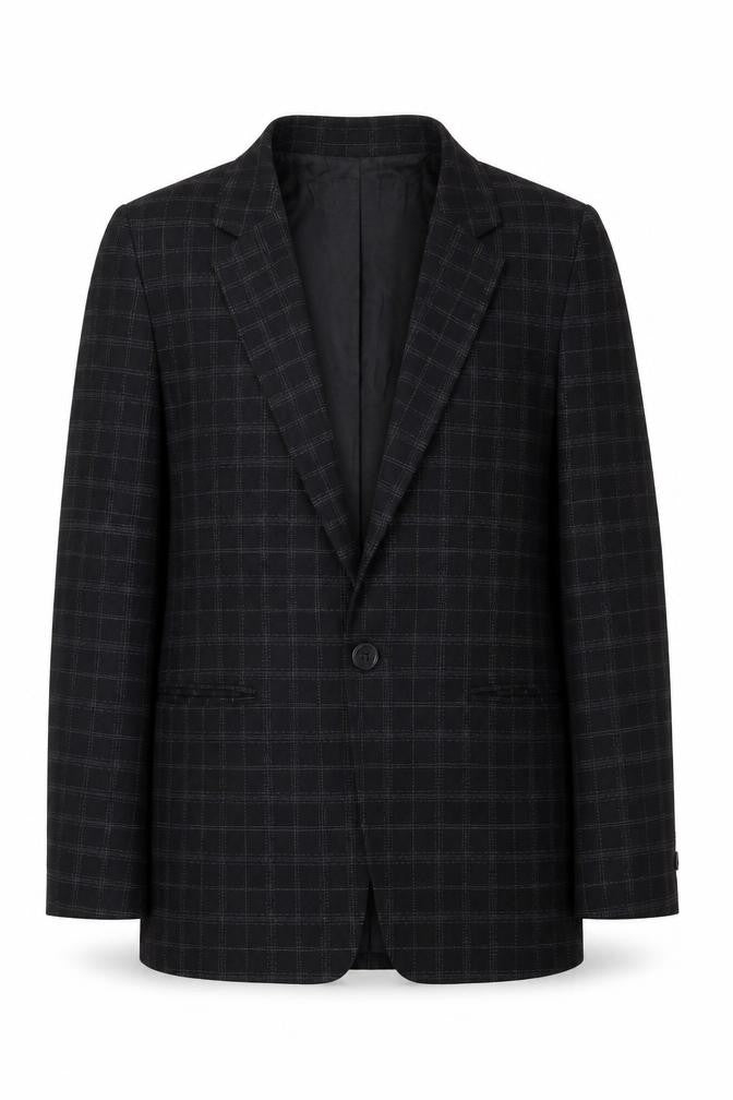 Front view of Pimkie Black Check Blazer unisex m formal jacket