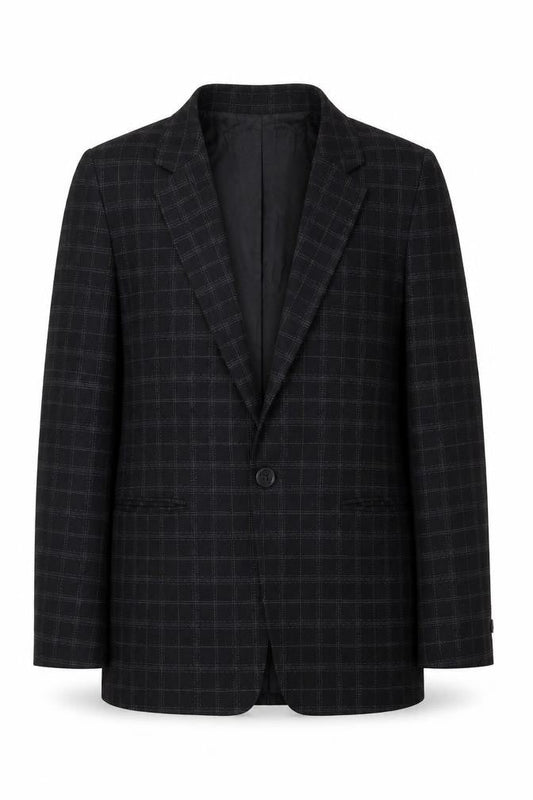 Front view of Pimkie Black Check Blazer unisex m formal jacket