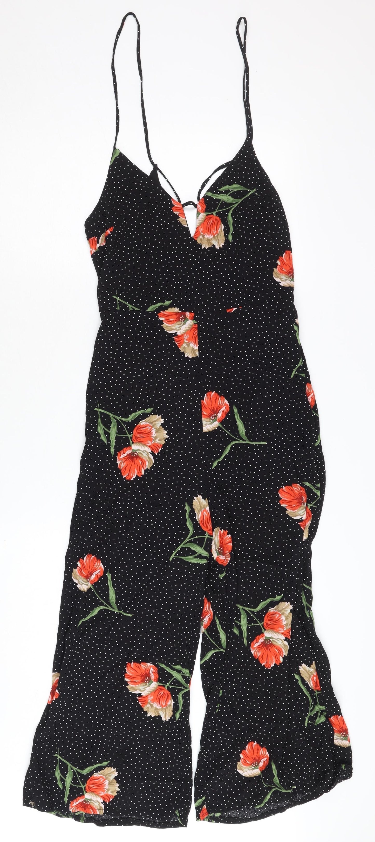 Topshop Petite Black Floral Jumpsuit, Size 6, Viscose