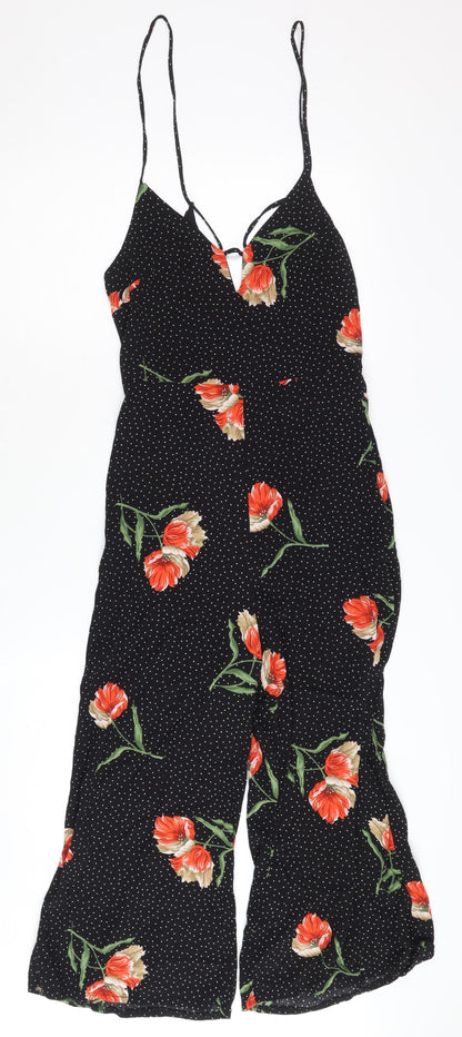 Topshop Petite Black Floral Jumpsuit, Size 6, Viscose