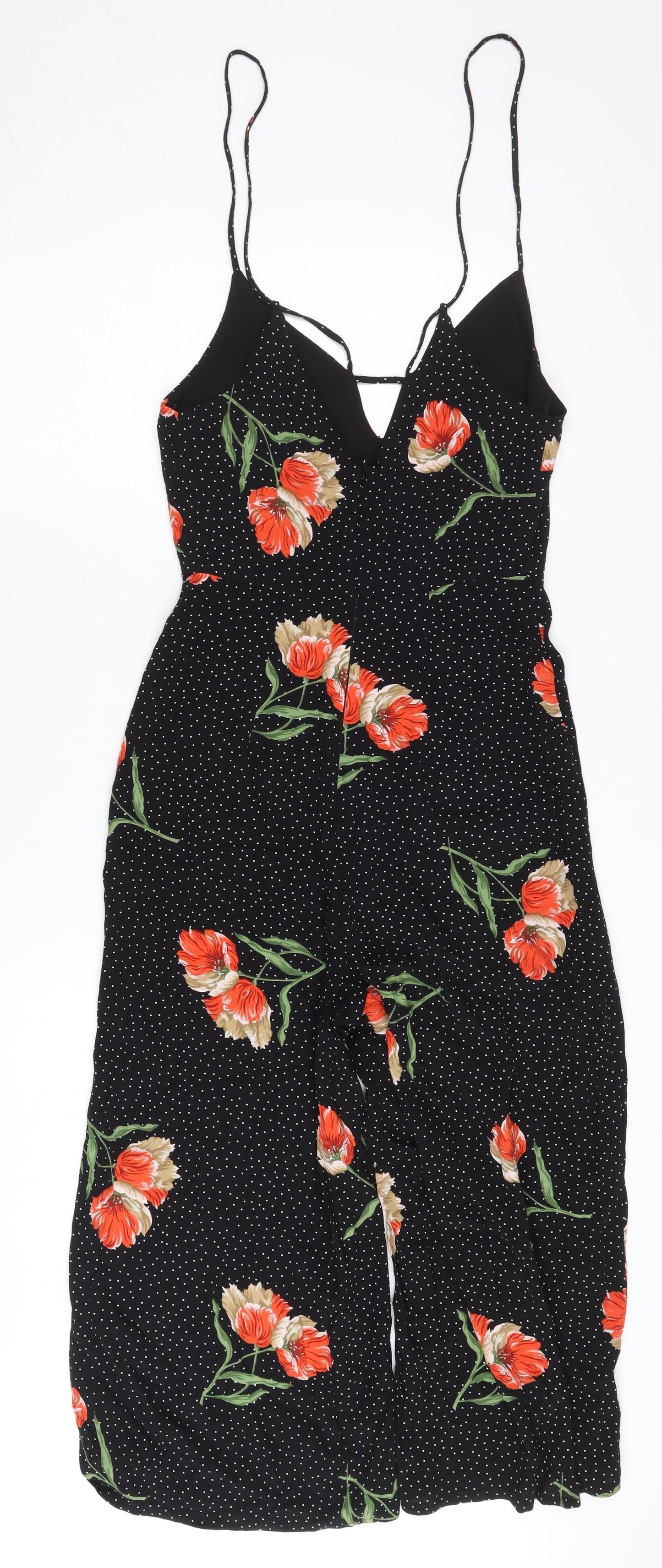 Topshop Petite Black Floral Jumpsuit, Size 6, Viscose