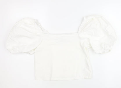 Topshop Women's White Cropped Puff Sleeve Blouse