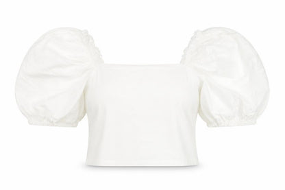 Topshop Women's White Cropped Puff Sleeve Blouse