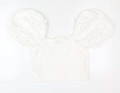 Topshop Women's White Cropped Puff Sleeve Blouse