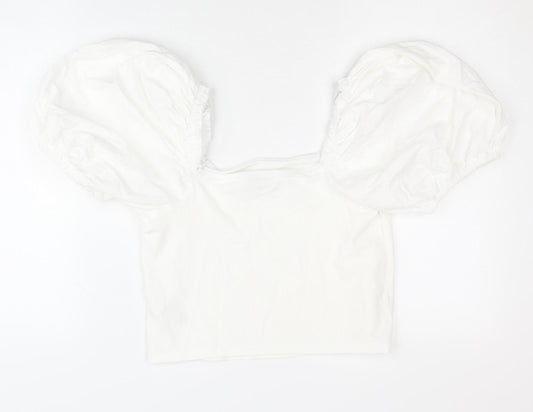 Topshop Women's White Cropped Puff Sleeve Blouse