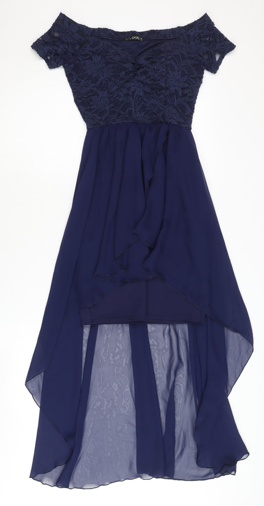 Quiz Women's Blue A-Line Off Shoulder Hi-Low Dress